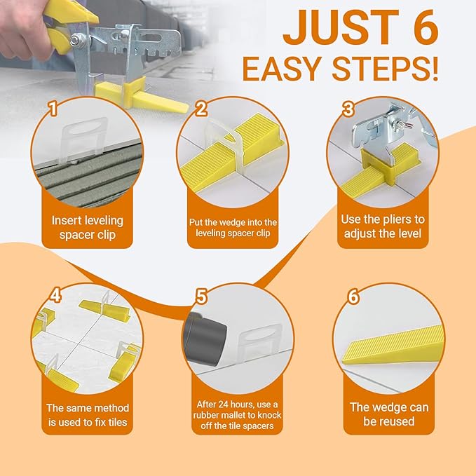 1/8”Tile Leveling System Kit, 600pcs Tile Leveler Spacers Clips+150pcs Reusable Wedges+1pc Tile Pliers for Wall/Floor Tile Adjustment, Leveling Tile System for Ceramic Tile