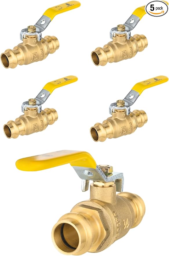 (Pack of 5) EFIELD 1/2" Copper Press Ball Valve with EPDM O-ring,1/4- Turn Full Port Shut Off Stop Ball Valve For Copper Tubing Connection, LF Brass,(VALVE242-5PCS)