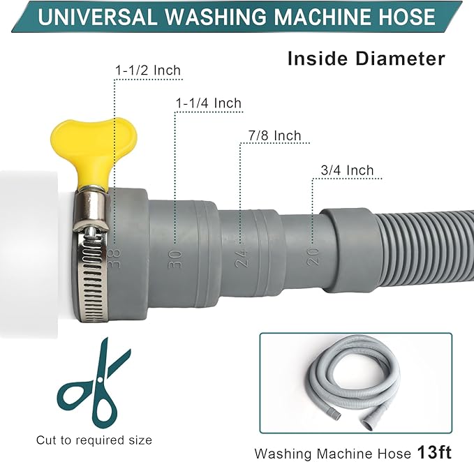 13FT Washing Machine Drain Hose, Universal Dishwasher Hose Extension Kit with 1 U-Bend Holder, 1 Extension Adapter and 4 Hose Clamps