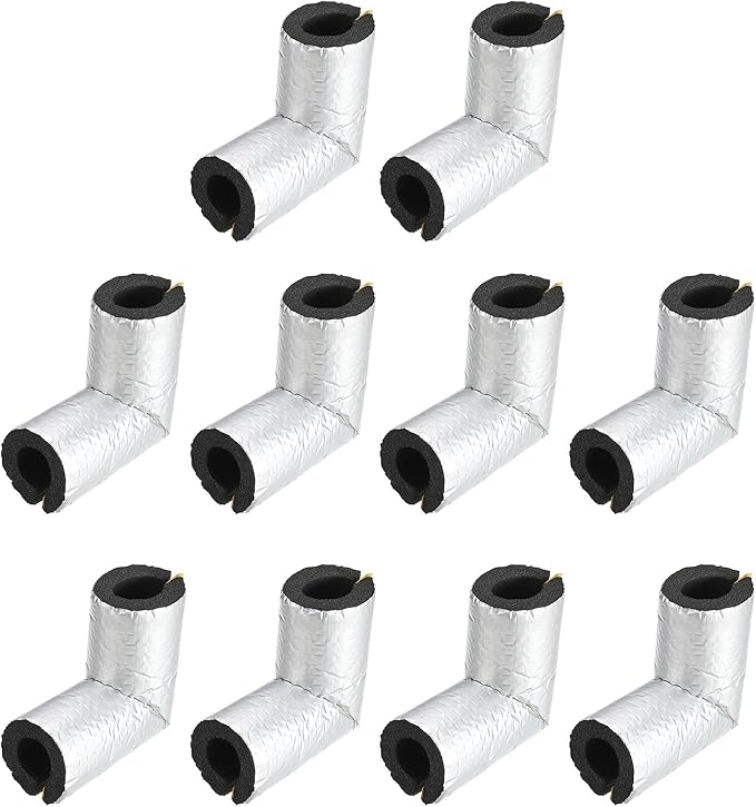 PATIKIL 3/4" Elbow Insulation Tubing, 10Pcs Self Adhesive Water Pipe Insulation Tube Foam Tubes Sleeve Cover Wrapping with Aluminum Foil for Heat Preservation Freeze Protection, Black