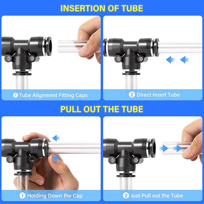 TAILONZ PNEUMATIC Black 1/4 Inch od Push to Connect Fittings Pneumatic Fittings Kit 10 Spliters+10 Elbows+10 tee+10 Straight (40 pcs)
