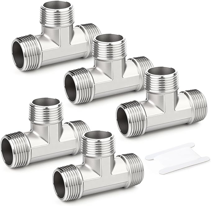 TAISHER 5PCS 304 Stainless Steel Tee Pipe Fittings, 3/8" x 3/8" x 3/8" NPT Male Pipe Fittings