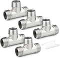 TAISHER 5PCS 304 Stainless Steel Tee Pipe Fittings, 3/4" x 3/4" x 3/4" NPT Male Pipe Fittings
