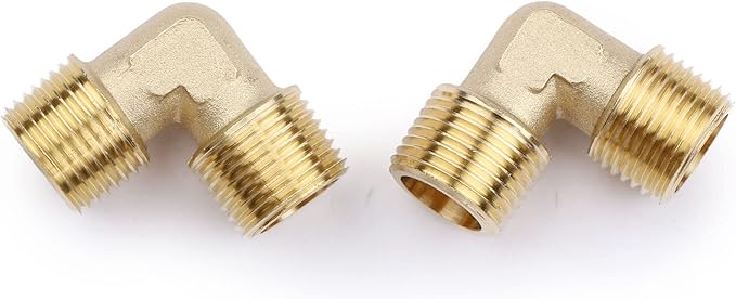U.S. Solid 2pcs 90 Degree Barstock Street Elbow Brass Pipe Fitting 3/8" NPT Male Pipe to 3/8" NPT Male
