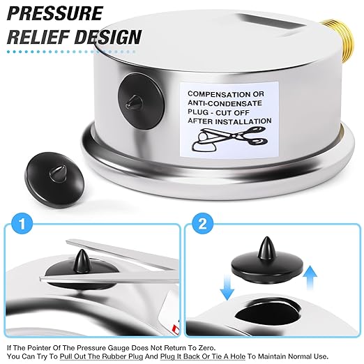MEANLIN MEASURE 0~100Psi Pressure Gauge, Glycerin Filled 1/8" NPT 1.5" FACE DIAL, Stainless Steel Liquid Filled Pressure Gauge WOG Water Oil Air Lower Mount (with 2PCS Snaps)