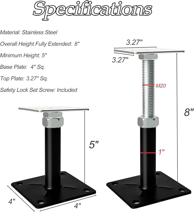House Jacks for Leveling, 5-8" Mini Screw Jack Floor Straightener, Floor Jacks Extension Lift Supports, Adjustable Support Jack for Floor, Post, Deck Foundation, Porch, Roof, Staircase