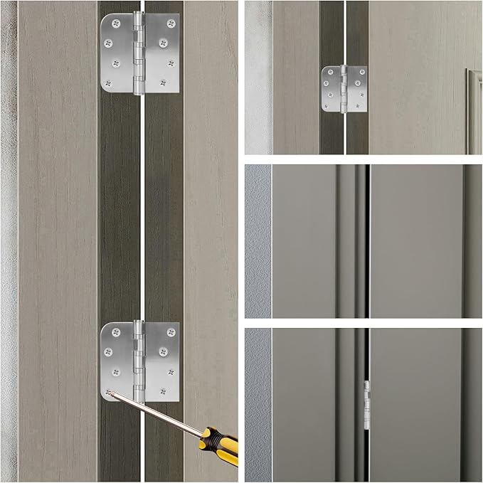 3 Pack Ball Bearing Door Hinges, 4 Inch x 4 Inch Heavy Duty Stainless Steel Door Hinges with Square & 5/8'' Round Radius Corner for Exterior & Interior Doors, Silver