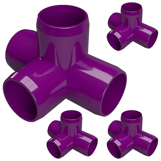 FORMUFIT 1” 4-Way Tee Furniture Grade PVC Fitting in Purple, Made in USA, UV-Resistant, Impact-Proof, 1.315” Actual Socket Diameter (Pack of 4) - F0014WT-PU-4