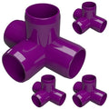FORMUFIT 1-1/4” 4-Way Tee Furniture Grade PVC Fitting in Purple, Made in USA, UV-Resistant, Impact-Proof, 1.660” Actual Socket Diameter (Pack of 4) - F1144WT-PU-4