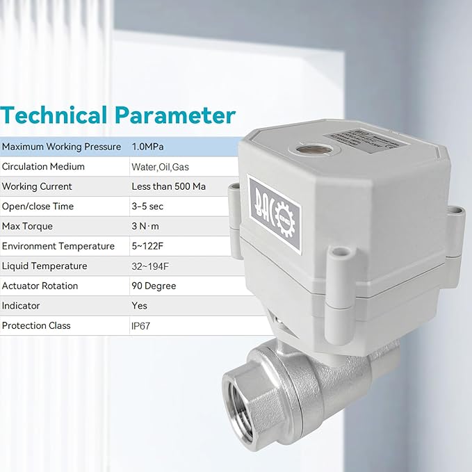 BACOENG Motorized Ball Valve, 1/2" DN15 Electrical Ball Valve, 2 Way 110VAC Stainless Steel NC Electric Water Valve