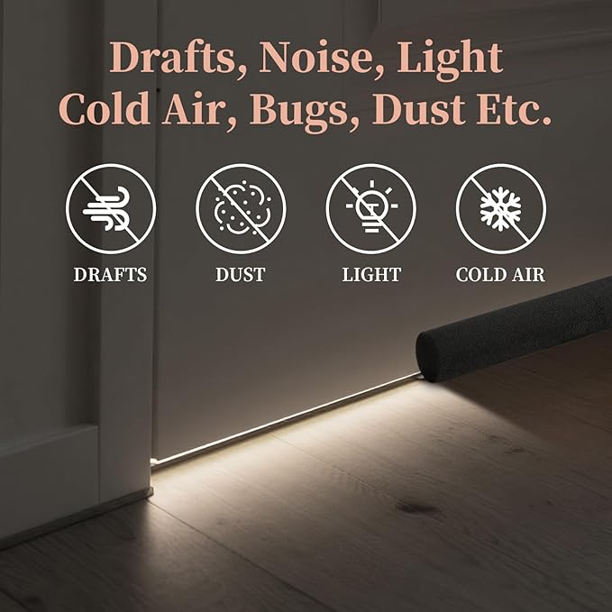 Adjustable Under Door Draft Stopper, 30"-36" Double Side Block Design, Windproof Seal,Noise Blocker, Blocks Cold Air, Draft, Dust, and Light -Black