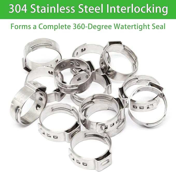 Stainless Steel 304 Pex Crimp Ring Clamp, Hose Pex Fitting Clamps (3/4 Inch, 50pcs)