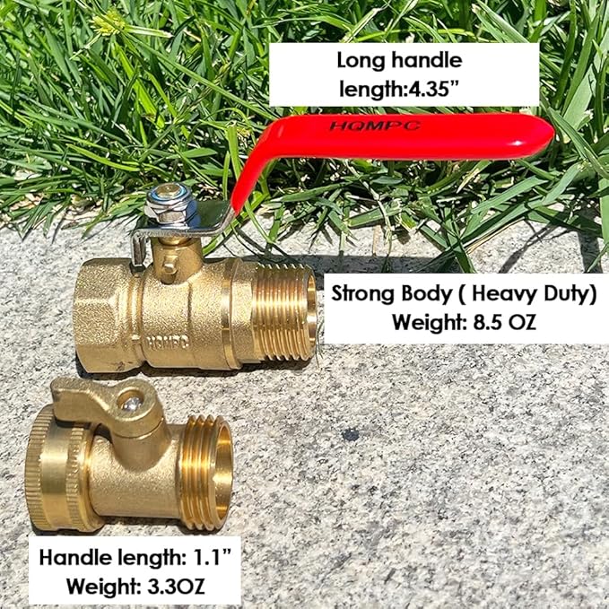 HQMPC Garden Hose Shut Off Valve Ball Valve 3/4" GHT Water Hose Shut Turn Off Valve Heavy Duty Hose On Off Valve Brass Shut Off Valve Hose Ball Valve 1Pc Long Handle