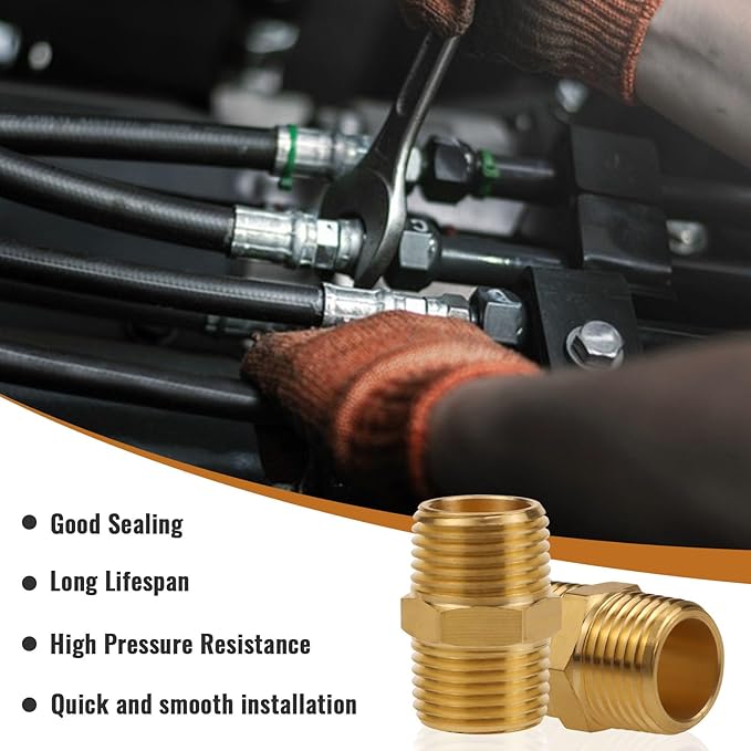 Brass Hex Nipple NPT 1/2 Male Pipe Fitting Adapter for Air, Water, Oil, Gas, 2PCS