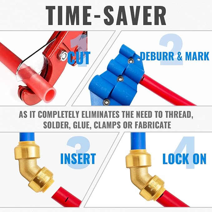 SUNGATOR 1/2 Inch 45 Degree Elbow, No Lead Brass Push to Connect Plumbing Fittings to Connect PEX Pipe, Copper, CPVC, PE-RT, with 1 Disconnect Clip, Pack of 6