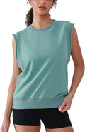 Workout Tank Tops Woman Crew Neck Athletic Tops Cotton Sweatshirt Loose Fit Muscle Tanks Runnning Gym Sports Shirt