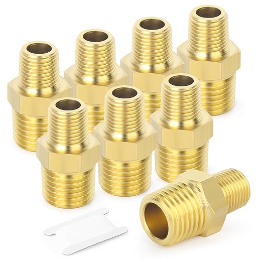 TAISHER 8PCS Brass Pipe Fitting, Reducer Adapter, Hex Nipple, 1/2-Inch Male Pipe x 3/8-Inch Male Pipe