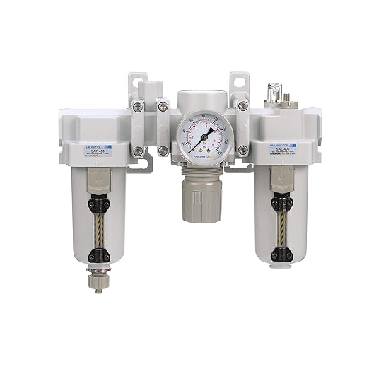 PneumaticPlus SAU400A-N04G-MEP - Dual Air System 1/2" NPT - Compressed Air Filter, Regulator & Lubricator w/Additional Free Air Port 3/8" NPT - Manual Drain, Metal Bowl
