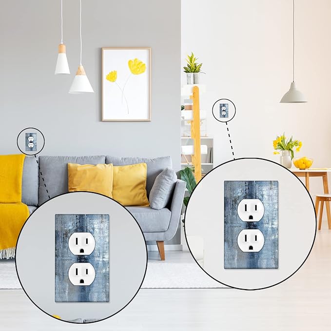 Blue Grey Duplex Electrical Outlet Wall Plate Decortive Light Switch Cover Abstract Art Wall Plate Cover Wallplates for Bedroom Kitchen Home Decor