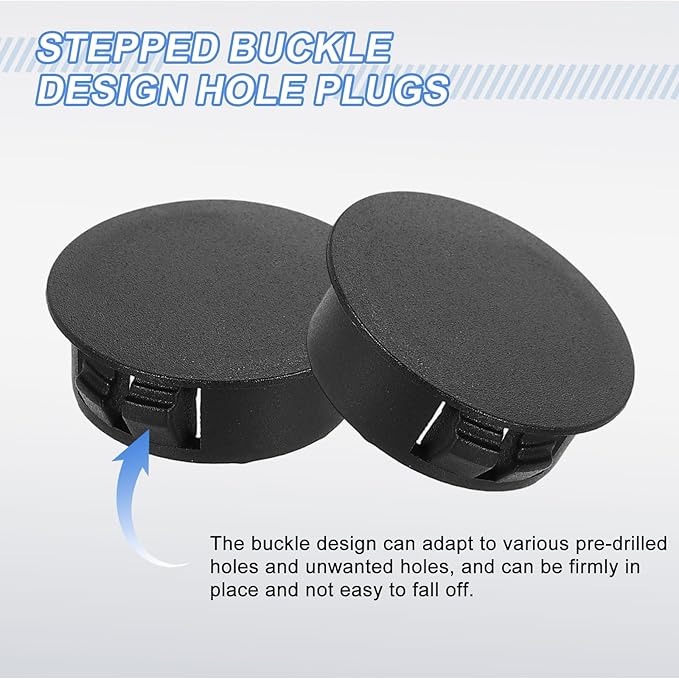 uxcell 15Pcs Plastic Hole Plugs, 22mm(7/8") Flush Type Panel Plugs, Round Snap Knockout Locking Plugs for Furniture Insert End Caps Panels, Black