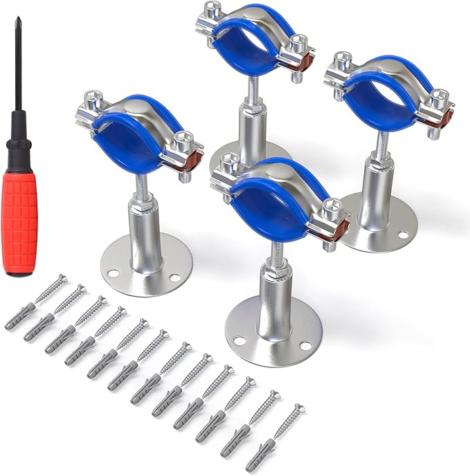 TAISHER 4PCS 304 Stainless Steel Wall Mount Ceiling Mount Adjustable Pipe Supports，Adjustable Pipe Strap Bracket，Suitable for 3/4 inch diameter tubes (25-28mm) with Screws，Adjustable Height 50-100mm
