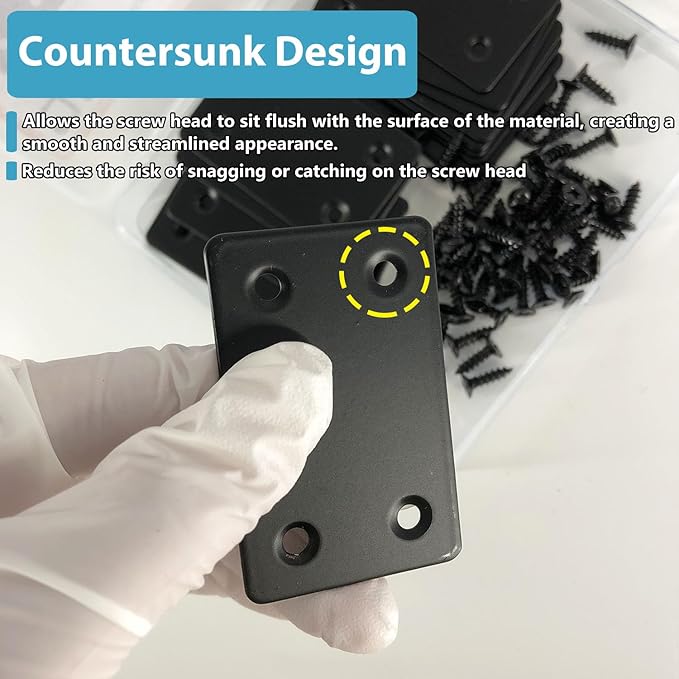 QSJ 16 Pack Black Flat Mending Plate 2.36x1.49'', Stainless Steel Bracket, Straight Metal Brace Bracket, Fixing Joining Plate for Wood Furniture Fastening & Fixing