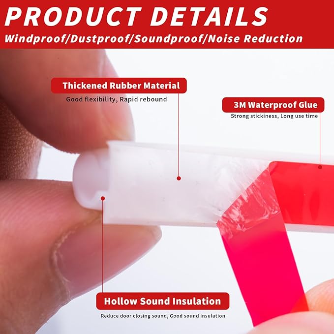 50 Feet D-Shape Rubber Weather Stripping Door Seal Strip, Self-Adhesive Backing Door Weatherstripping for Door Frame Insulation Large Gap, Easy Cut to Size(White)