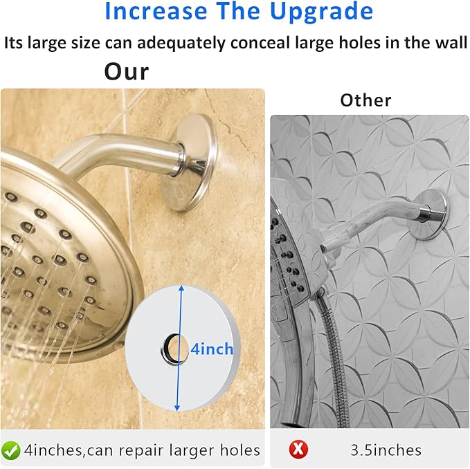 4 Inch Shower Arm Flange Oversized Plumbing Cover Plates, Universal Extra Large Replacement Escutcheon Cover Plate for Covering Gaps, Holes, Fits All Standard 1/2" Pipes, Chrome(2 PACK)