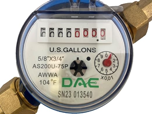 DAE AS200U-75P Water Meter with Pulse Output, 3/4" NPT Couplings, Measuring in Gallons