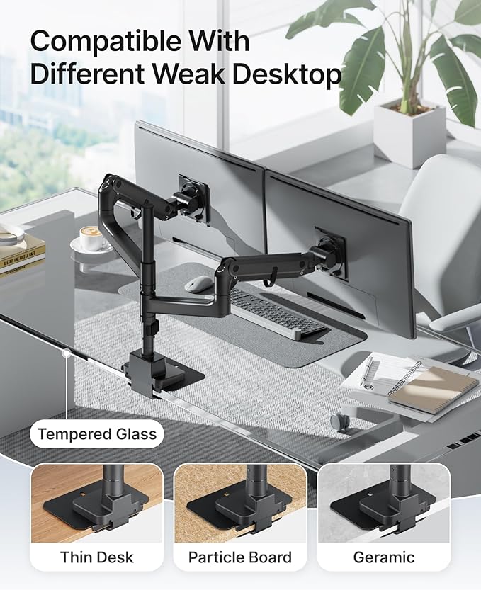 monTEK Adjustable Steel Monitor Mount Reinforcement Plate, Desk Stabilizer Plate for Thin, Glass or Fragile Desks,Universal Protective Support for C-Clamp & Grommet Monitor Arms, No Scratch Bracket