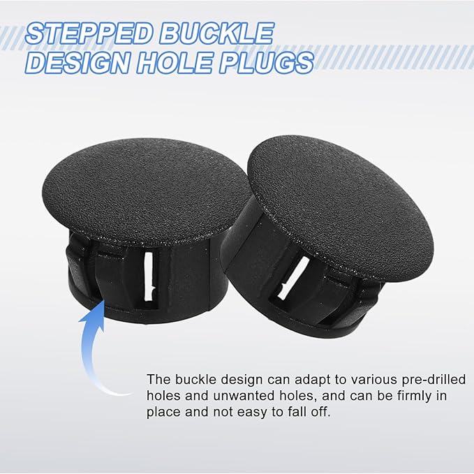uxcell 50Pcs Plastic Hole Plugs, 13mm(1/2") Flush Type Panel Plugs, Round Snap Knockout Locking Plugs for Furniture Insert End Caps Panels, Black