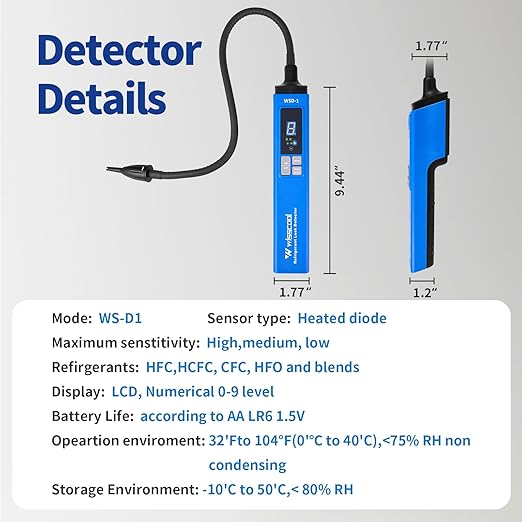 HVAC Leak Detector for Halogen Gas Leakage, Air Condition Freon Detector Leakage Refrigerant Tester with Alarm HVAC R22 R410A R134A R1234yf (Numerical LCD)