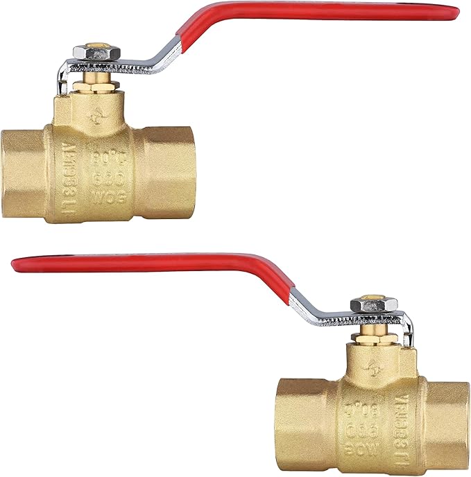 2-Pack HeSun 3/4 Inch FIP Threaded Ball Valve, Brass Full Port Shut-off Valve,3/4" Female NPT x 3/4" Female NPT, 600 WOG (Water, Oil and Gas),Red(VALVE229-2)