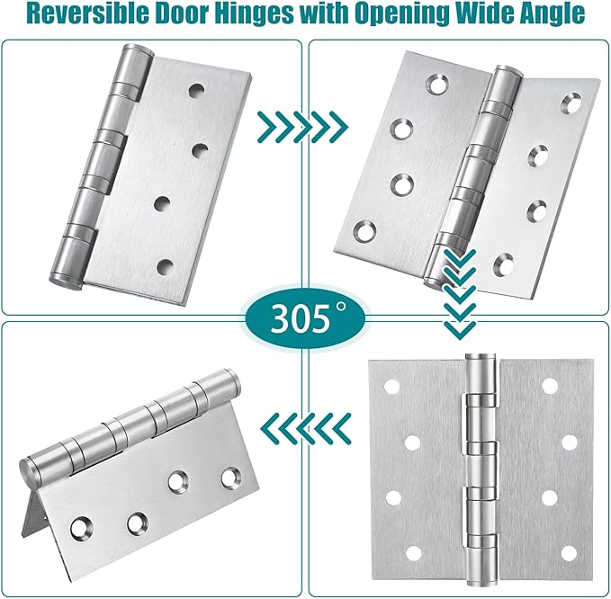 12 Pcs 4'' Ball Bearing Door Hinges Stainless Steel Heavy Duty Hinges 4 x 4 Inch Exterior Door Hinges with Square Corners (Silver)