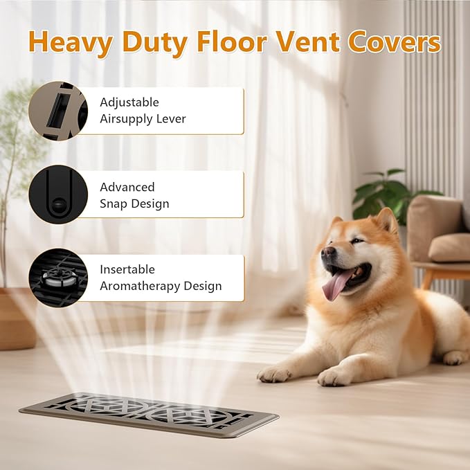 2 Pack Floor Vent Covers, Floor Register 4x10, Heavy Duty Walkable Steel Vent Cover, Adjustable Decorative Vent Covers for Home Floor Ceiling or Sidewall Vent, Rust-Proof Finish (Brown)
