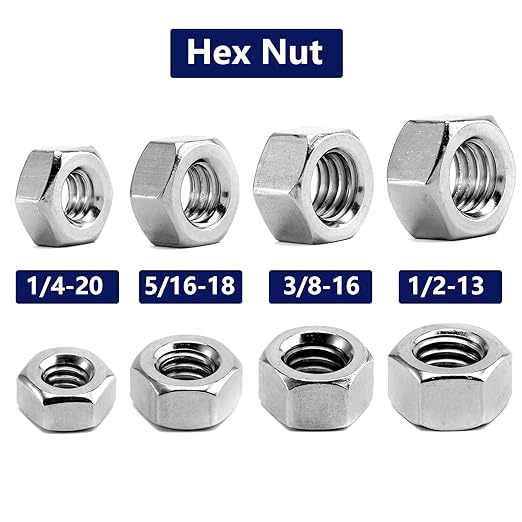 1/2-13 Hex Nuts 100Pcs 304 Stainless Steel 18-8, Full Thread, Hex Drive, Bright Finish by SG TZH