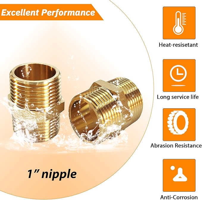 2PCS Hex Brass Nipple 1"NPT Male X 1" NPT Male Pipe Fitting 1 inch Pipe Nipples Male Pipe Adapter Fittings Heavy Equal Nipples Connectors