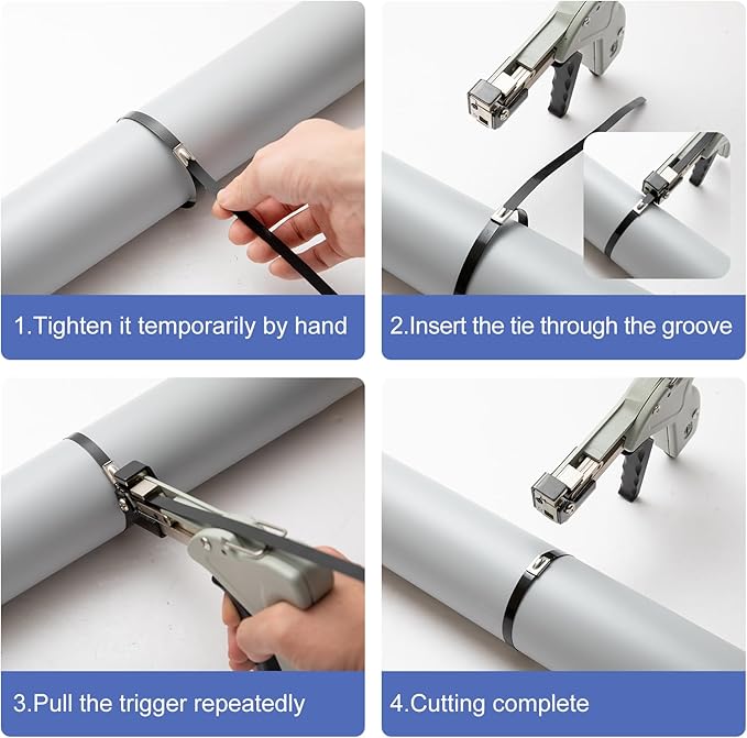 OFFO Metal Zip Tie Cutter, Adjustable Tightening Force Stainless Steel Automatic Cable Tie Cutter Tightening Tool for Stainless Steel Tie Wrap with Free Zip Tie Release Tool, One-handed Mode