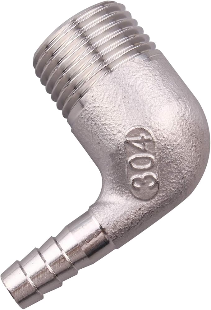 DERNORD 5/16" Hose Barb x 1/2" Male NPT Stainless Steel 90 Degree Elbow- Home Brew Pipe Fitting