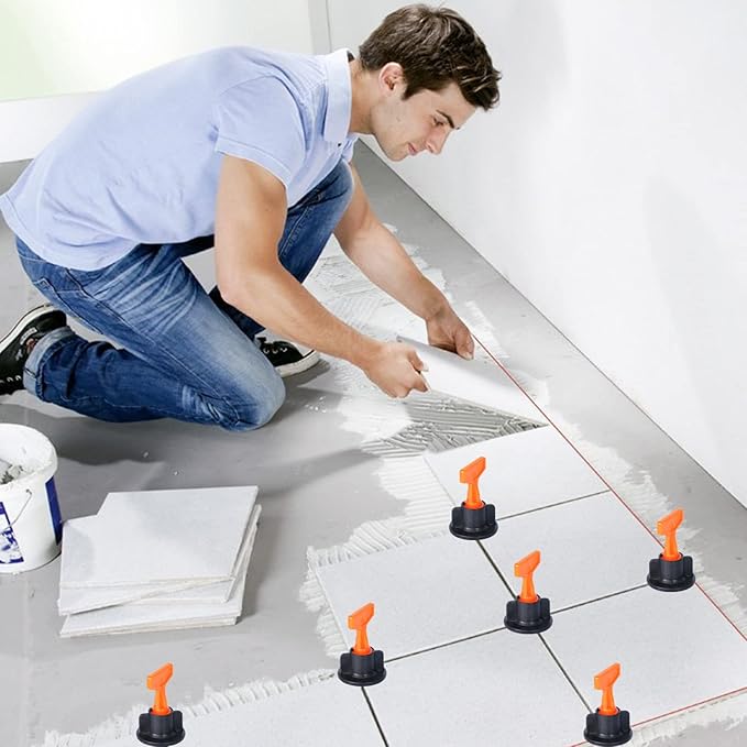Reusable 1/16" Tile Leveling System Kit (300pcs) w/ 1500 1/8" Cross Spacers + 6 Wrenches & 40 Steel Pins - Professional Floor Installation Tools (300, 1/8)