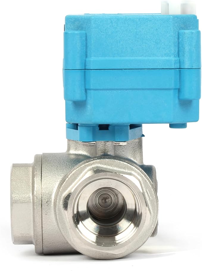 U.S. Solid 3/4" 3 Way Stainless Steel Motorized Ball Valve L Type AC/DC9-24V, Water Shutoff Valve with Manual Function, Standard Port