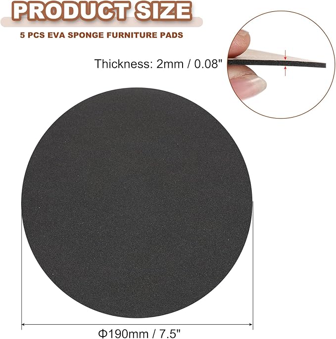 PATIKIL 7.5 Inch Diameter Lamp Base Felt 5Pack 2mm Thick Foam Adhesive Non-Slip EVA Protection Pad Mat for Lamp Furniture DIY Craft, Black