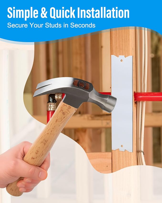 30 Pack Nail Protection Shield for Wood Studs, 6 x 1.5 Inch Cable Wire Protector, Metal Anti-Nail Plates with Pointed Prong for Plumbing & Wiring Protection
