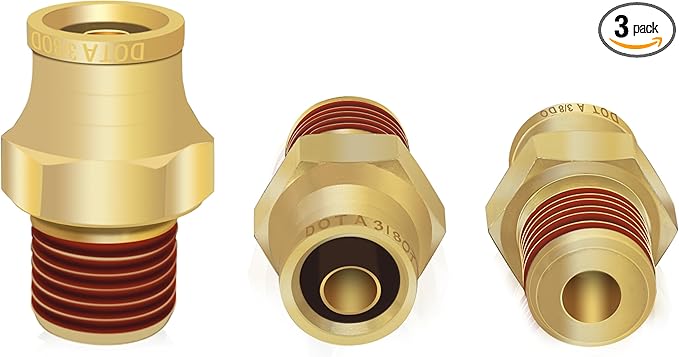 3/8" Brass Push to Connect DOT Air Brake Fittings, 3PCS Air Line Quick Connect Fittings 3/8" Tube OD x 1/4" NPT Connector Tube to Male Pipe for Truck Trailers Air Brake System