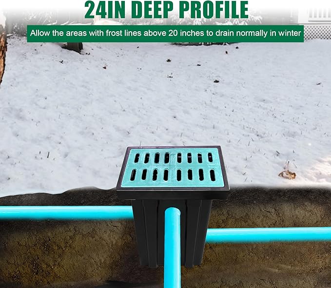 Catch Basin for Drainage with Fiber Glass Grate-22x14x24 in. Large Drainage Basin with Debris Basket,A15 French Drain Basin Without Reserved Hole for Yard,Downspout,Lawn,Municipal Pipeline