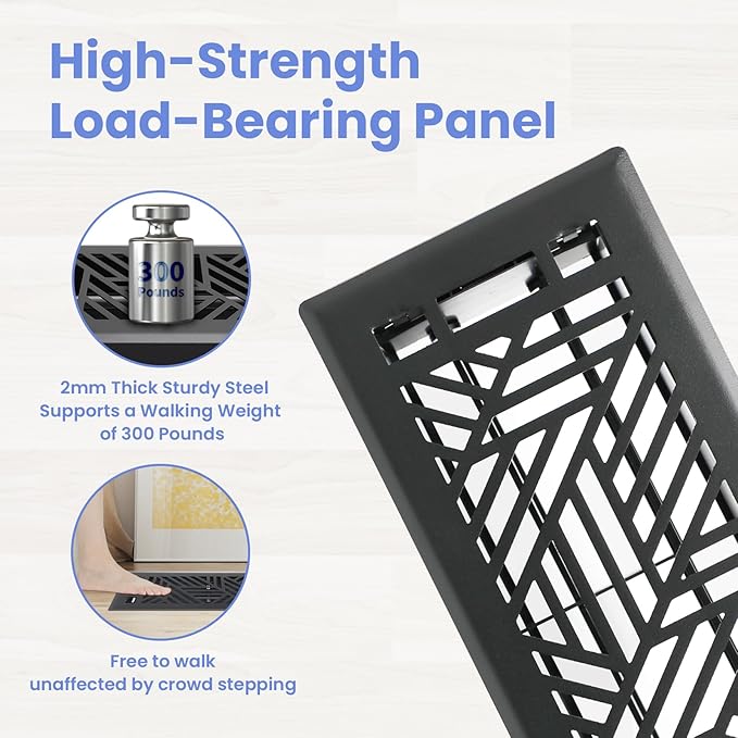4x10 Inches 6 Pack Heavy Duty Walkable Floor Register Easy Adjust Air Supply Lever Floor Vents - Brooklyn Design - Vent Cover for Home Floor - Matte Black