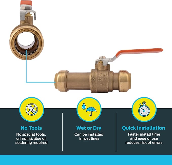 SharkBite 1 Inch Slip Ball Valve, Push to Connect Brass Plumbing Fitting, PEX Pipe, Copper, CPVC, PE-RT, HDPE, 24737LF