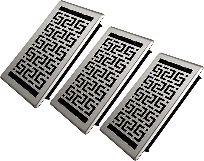 Floor Registers 6x12 Inches - 3 Pack Heavy Duty Walkable Steel Floor Vents Ease Adjust Air Flow Direction Vent Covers for Home Floor Satin Nickel Floor Vent Covers