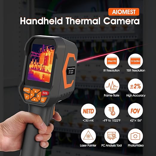 Thermal Camera Water/Air Leak Detector Imager, AIOMEST Infrared Imaging Gun w/ 512x384 TISR Resolution, PC 2D/3D Analysis, 2MP Camera, Temperature Heat -4°F to 1022°F for Wall Moisture HVAC Inspection