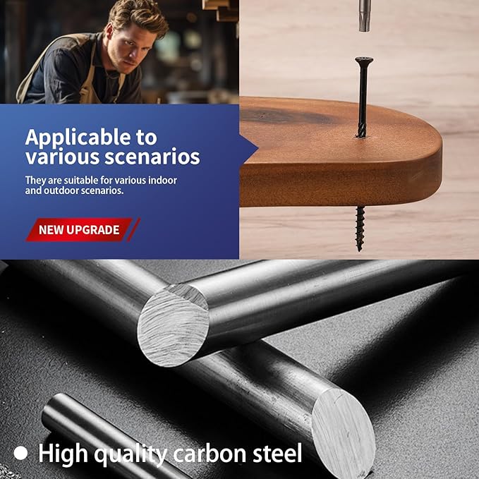 #8 x 1 Inch Deck Screws (1880Pcs) 8lb. Carbon Steel, Black, Flat Head, Rust Resistant epoxy Coated, with T25 Star Bit